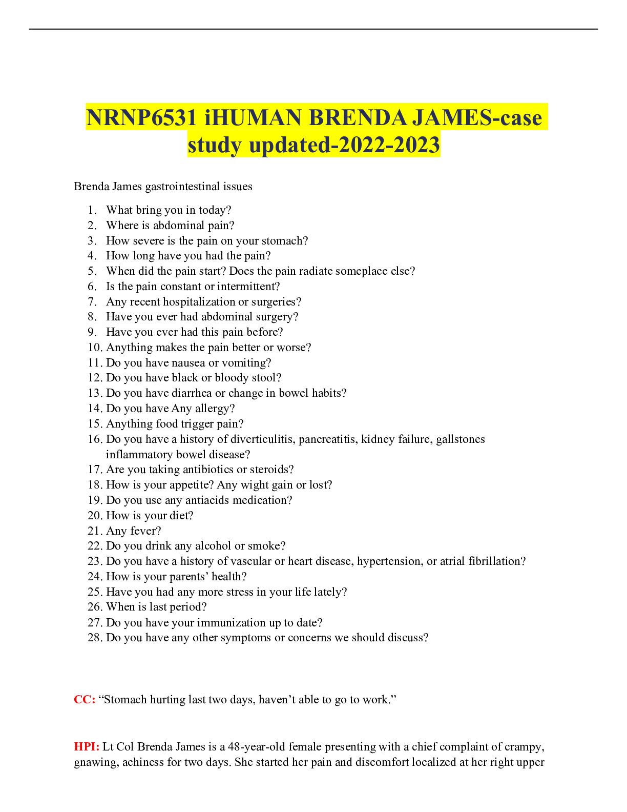 Preview of NRNP6531 iHUMAN BRENDA JAMES-case study updated-2022-2023